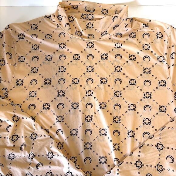 MARINE SERRE Crescent Second Skin Printed Long Sleeve Turtleneck In Tan Size XL - Picture 6 of 11